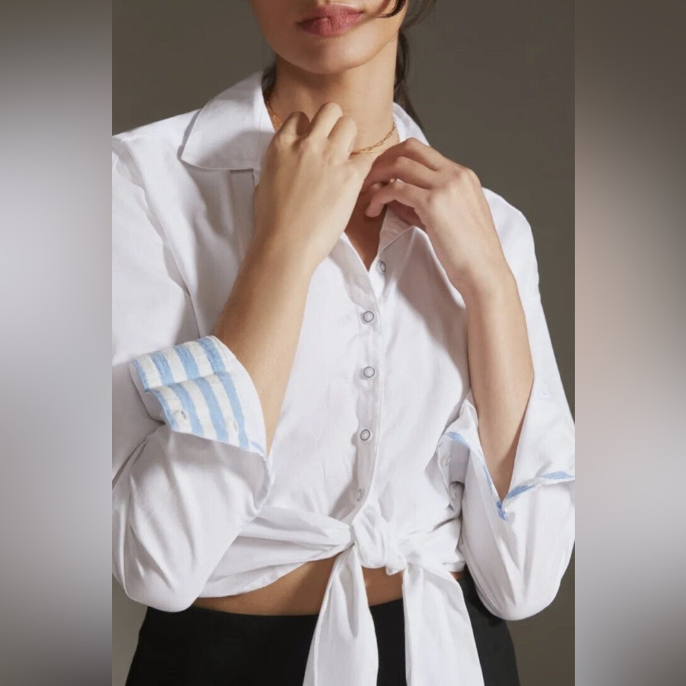 Maeve by Anthropologie Womens White Button Up Shirt Sizs XL